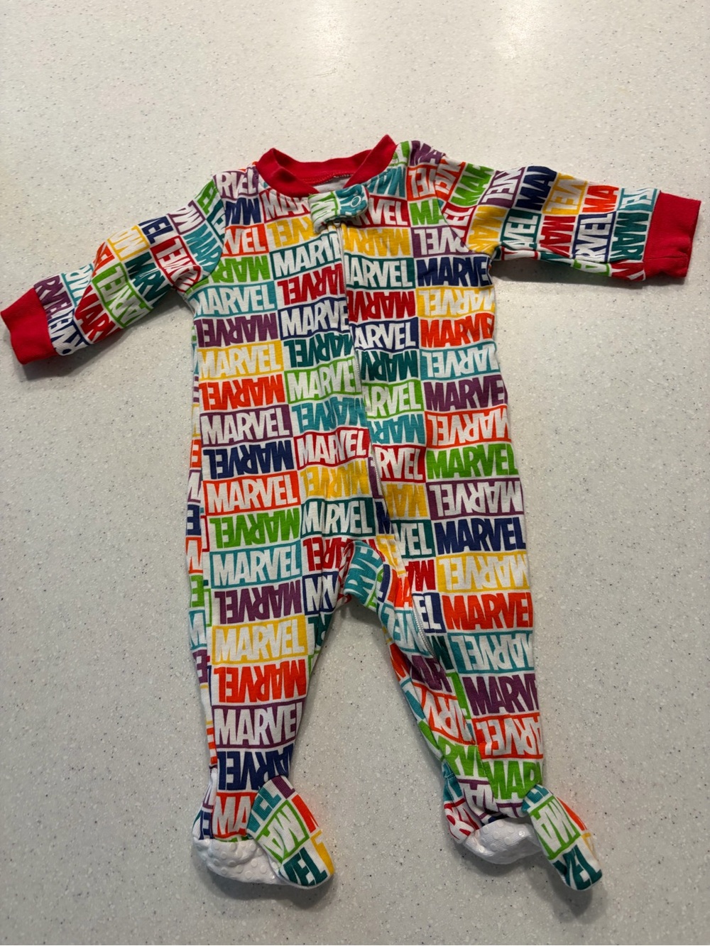 Disney Marvel Kids' Multicolor Logo One-Piece Pajamas Baby Sz 0-3M Superhero Fan